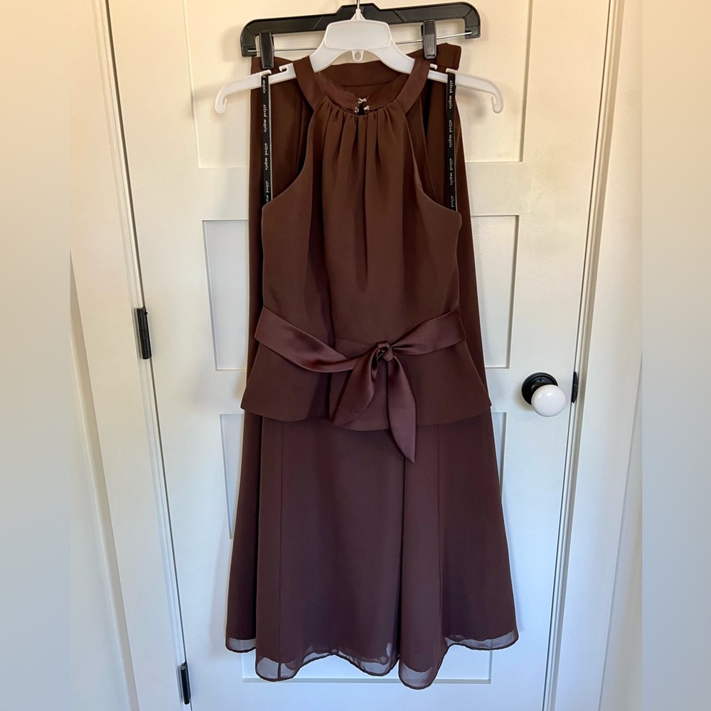 Alfred Angelo Brown Sleeveless Formal Long Dress with Waist Sash